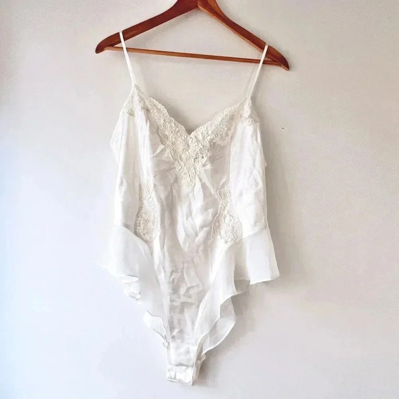 Victoria's Secret Other - Victoria’s Secret 1990’s Ivory  Cream Satin Beaded Teddy Bridal Teddy Size L